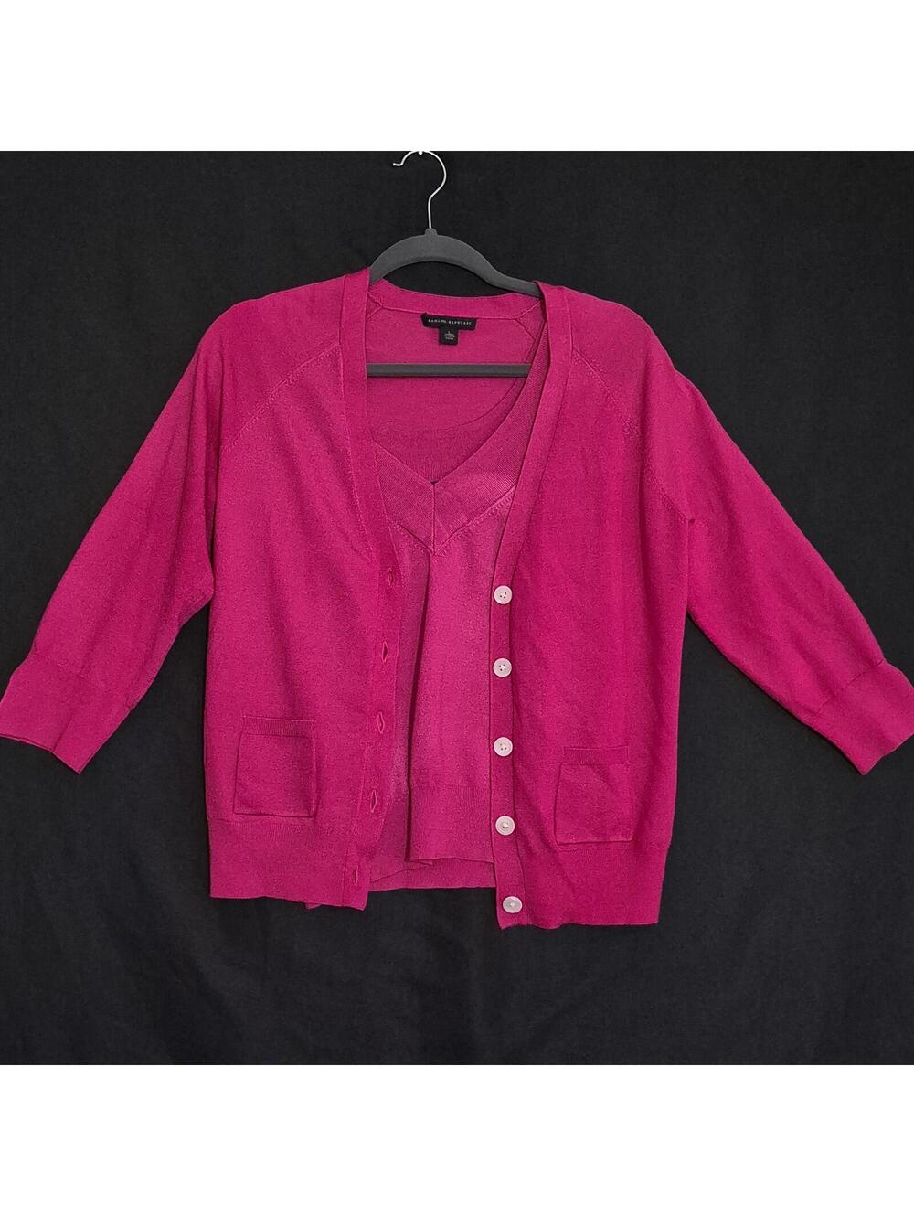 Banana Republic Cardigan Tank Set Silk Blend Pink Fuchsia Preppy Office L